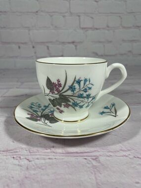 Vintage English Castle Floral Gold Trim Staffordshire Teacup and Saucer Set